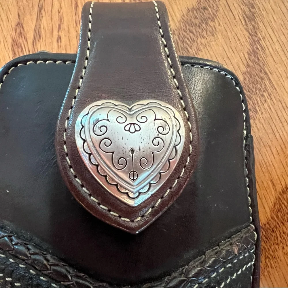 Brighton Vintage Black Leather Phone Holster with Heart Accent